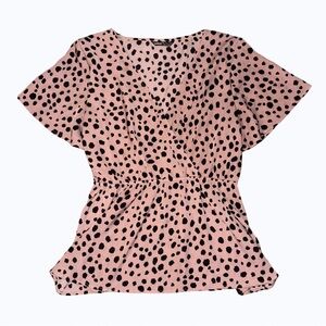 3️⃣SHEIN Pink and Black Polka Dot Blouse